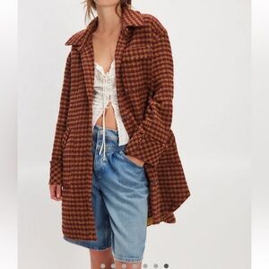 Free People Rust Houndstooth Coat